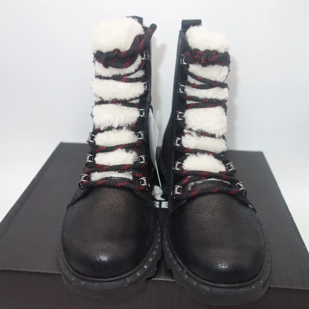 NEW Sorel Women's 5 Lennox Lace Cozy Boots Waterproof Shearling Lug  Black
